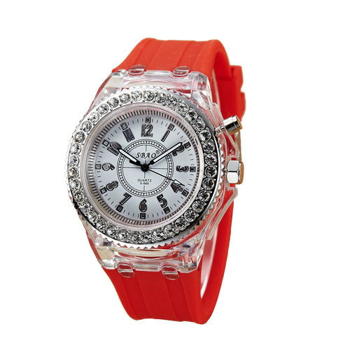 Fashion Ssilicone Diamond Watch LED LuminouColorfulLightWomen Ladies Quartz-Watch Clock Watch Relogio Masculino EF8