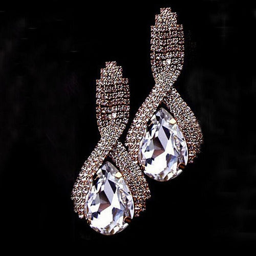 Screw-back Crystal Ear Clip Girls Vintage Water-drop Color Crytal Gem Inlaid Drop Earrings EF8
