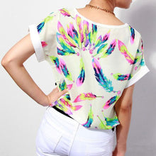 Plus Size Women Feathers Chiffon Top Casual Short Sleeve Loose T-Shirt EF8