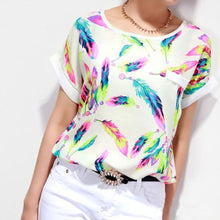 Plus Size Women Feathers Chiffon Top Casual Short Sleeve Loose T-Shirt EF8