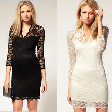 exy Womens dress Package hip Lace V-neck Slim Dress white and black causal EF8