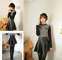 Women Faux Leather High Waist Skater Flared Pleated Short Mini Skirt EF8