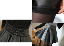 Women Faux Leather High Waist Skater Flared Pleated Short Mini Skirt EF8