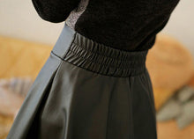 Women Faux Leather High Waist Skater Flared Pleated Short Mini Skirt EF8