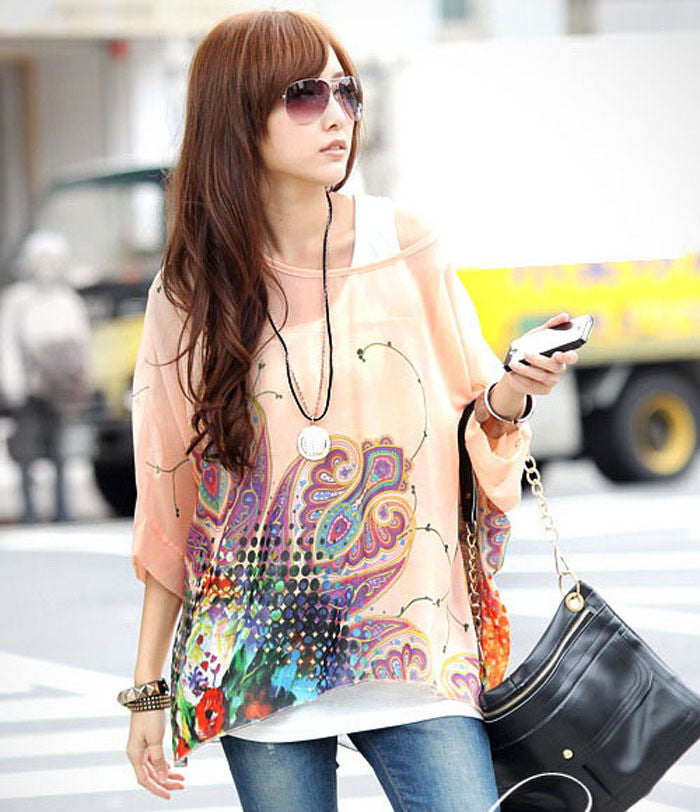exy Womens Batwing Dolman Sleeve Chiffon Shirt Bohemian Tops Blouse ping EF8