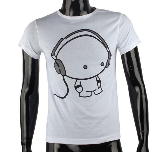Fashion Men Boy Cotton Tees Shirt Short Sleeve Earphone T-Shirt Clothes EF8