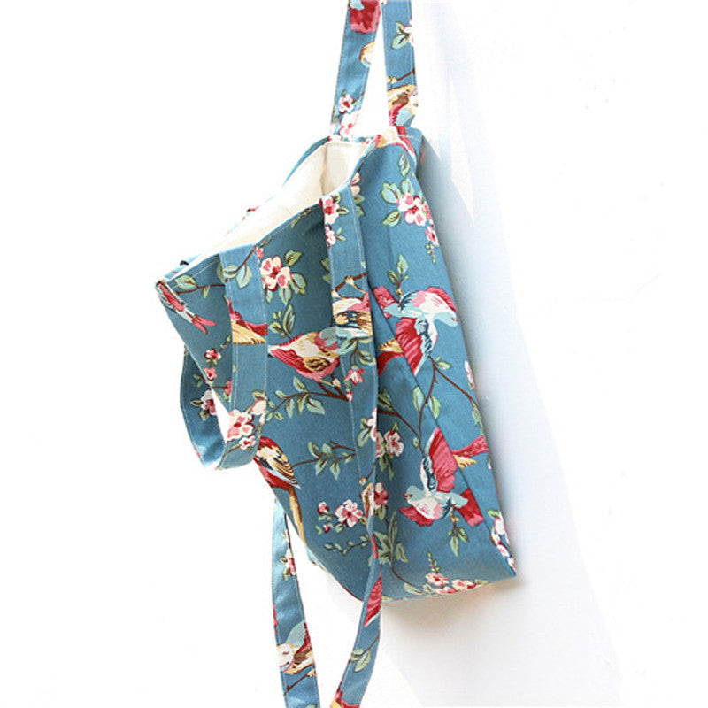 Fashion Vintagewomen's handbag Birdsflowers Printed large canvas tote beach shoulder bag EF8