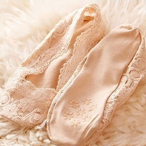 Fashion Women's Cotton Lace Antiskid Invisible Liner Low Cut Socks Causal EF8