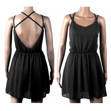 Sexy Backless Cross Sleeveless Women Femme Chiffon Beach Dress Plus Size Mini Dress EF8