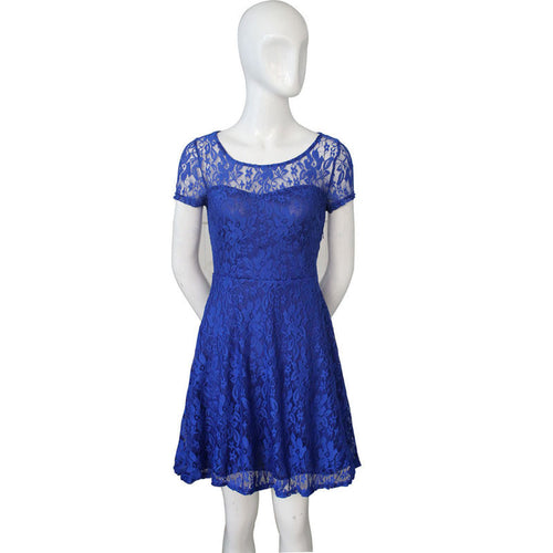 Fashion Black Blue Sexy Women's Ladies Floral vestido Lace Dress Short Sleeve Bodycon longos Dress Freeship EF8
