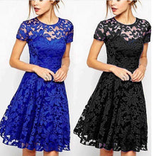 Fashion Black Blue Sexy Women's Ladies Floral vestido Lace Dress Short Sleeve Bodycon longos Dress Freeship EF8