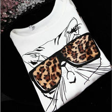 Fashion Women Wearing Leopard Glasses Kitten Cat Personality T-Shirt EF8