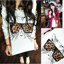 Fashion Women Wearing Leopard Glasses Kitten Cat Personality T-Shirt EF8