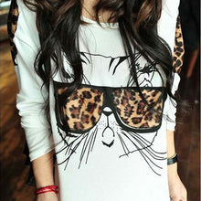 Fashion Women Wearing Leopard Glasses Kitten Cat Personality T-Shirt EF8