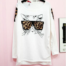 Fashion Women Wearing Leopard Glasses Kitten Cat Personality T-Shirt EF8