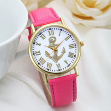 Fashion Womens Dress WatchRoman Numerals Boat Anchor Faux Leather Analog Quartz Wristwatch BluePink Freeship EF8