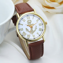 Fashion Womens Dress WatchRoman Numerals Boat Anchor Faux Leather Analog Quartz Wristwatch BluePink Freeship EF8