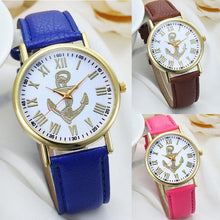 Fashion Womens Dress WatchRoman Numerals Boat Anchor Faux Leather Analog Quartz Wristwatch BluePink Freeship EF8