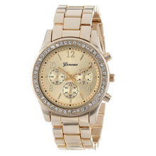 Faux Chronograph Quartz Plated Classic Round Women Crystals Watch EF8