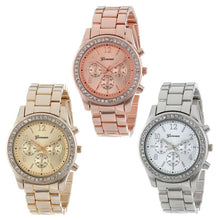 Faux Chronograph Quartz Plated Classic Round Women Crystals Watch EF8