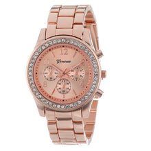 Faux Chronograph Quartz Plated Classic Round Women Crystals Watch EF8