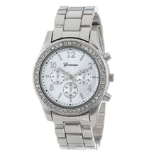 Faux Chronograph Quartz Plated Classic Round Women Crystals Watch EF8