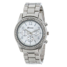 Faux Chronograph Quartz Plated Classic Round Women Crystals Watch EF8
