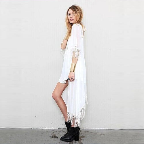 exy Women Lace Floral Long Chiffon Beach Cardigan Sunscreen Outwears EF8