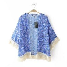 Fashion Women Printed Chiffon Cardigan Blouse Tassel Fringe Shawl Kimono Loose Jacket Tops Femininas EF8