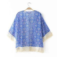 Fashion Women Printed Chiffon Cardigan Blouse Tassel Fringe Shawl Kimono Loose Jacket Tops Femininas EF8