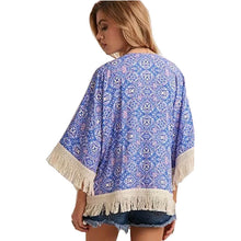Fashion Women Printed Chiffon Cardigan Blouse Tassel Fringe Shawl Kimono Loose Jacket Tops Femininas EF8