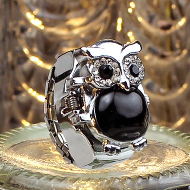 Creative Fashion Retro Owl Finger Watch Clamshell Ring Watch EF8