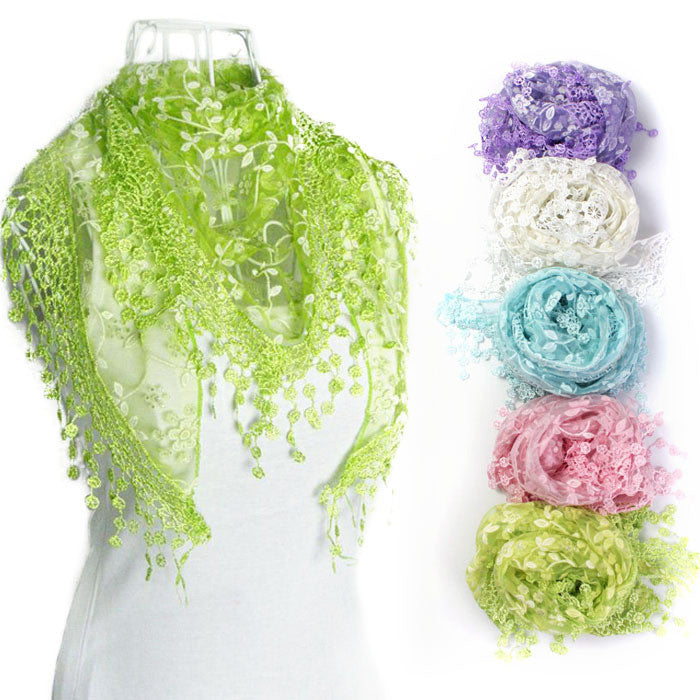 Lace Tassel Sheer Burntout Floral Print Triangle Mantilla Scarf Wrap Shawl EF8
