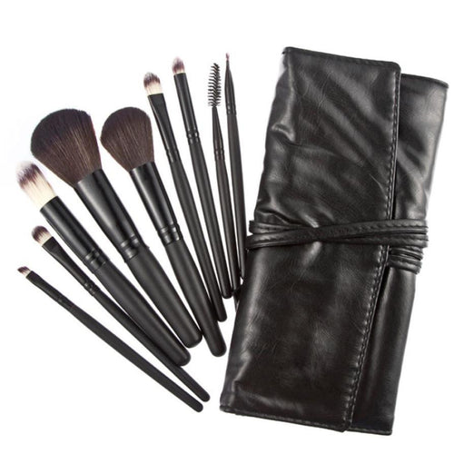 Professional 9pc Makeup Brush Set tools Make-up Toiletry Kit Wool Make Up Brush Set Case EF8