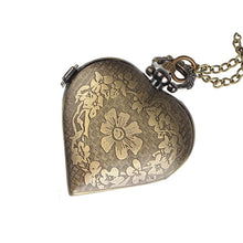 Retro Bronze Alloy Hollow Out Heart Pocket Necklace Watch Gift EF8