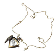 Retro Bronze Alloy Hollow Out Heart Pocket Necklace Watch Gift EF8