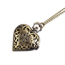 Retro Bronze Alloy Hollow Out Heart Pocket Necklace Watch Gift EF8