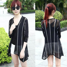 Fashion Women Stripe Printed Gauze Blouses Kimono Cardigan Coat Jacket Designer Vestideo EF8
