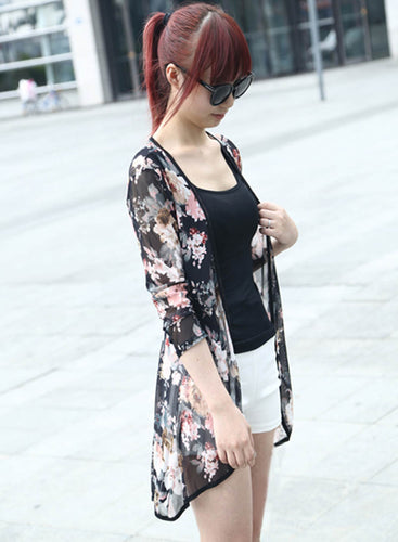 Fashion Women Stripe Printed Gauze Blouses Kimono Cardigan Coat Jacket Designer Vestideo EF8