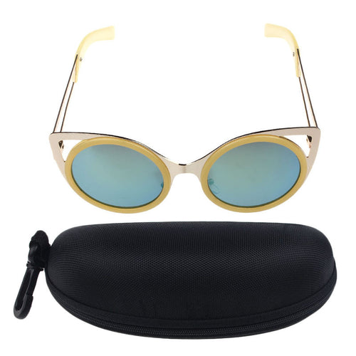 s Fashion Womens Round Vintage Cat Eye Sunglasses Metal Frame Mirror Outdoor Glass With Mirror Box EF8