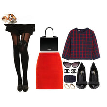 Women Clothing Vintage Tights Bow Pantyhose Tattoo Mock Bow Suspender Sheer Stockings EF8