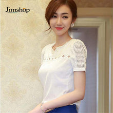 blusas Camisas Blusas Femininas Women Tropical Blusa Lace Short Sleeve Shirt V Neck Doll Chiffon Tops Women Blouses EF8