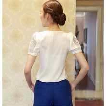 blusas Camisas Blusas Femininas Women Tropical Blusa Lace Short Sleeve Shirt V Neck Doll Chiffon Tops Women Blouses EF8