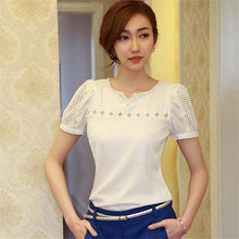 blusas Camisas Blusas Femininas Women Tropical Blusa Lace Short Sleeve Shirt V Neck Doll Chiffon Tops Women Blouses EF8