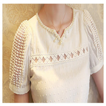 blusas Camisas Blusas Femininas Women Tropical Blusa Lace Short Sleeve Shirt V Neck Doll Chiffon Tops Women Blouses EF8
