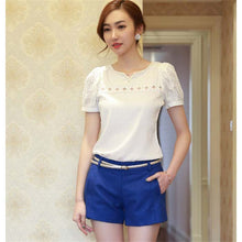 blusas Camisas Blusas Femininas Women Tropical Blusa Lace Short Sleeve Shirt V Neck Doll Chiffon Tops Women Blouses EF8