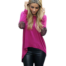 Sequins Elbow Casual Hi-Low Irregular Long Tee Women Full Sleeve T-Shirt Loose Boho Maxi Blusas Tops EF8