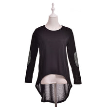 Sequins Elbow Casual Hi-Low Irregular Long Tee Women Full Sleeve T-Shirt Loose Boho Maxi Blusas Tops EF8