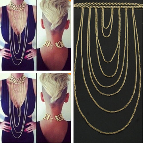 Sexy Body Chain Women Necklaces   Pendants Tassel Alloy Punk Long Necklace Designer Jewelry EF8