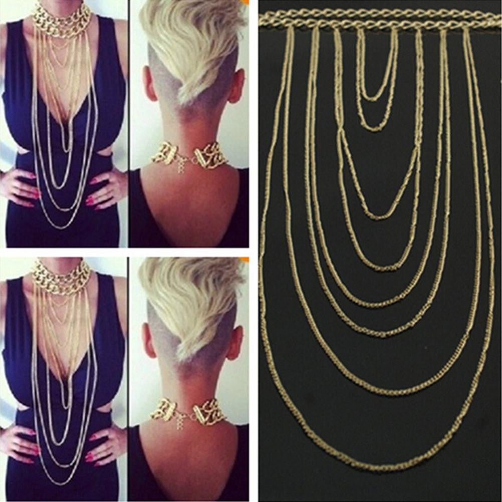Sexy Body Chain Women Necklaces   Pendants Tassel Alloy Punk Long Necklace Designer Jewelry EF8